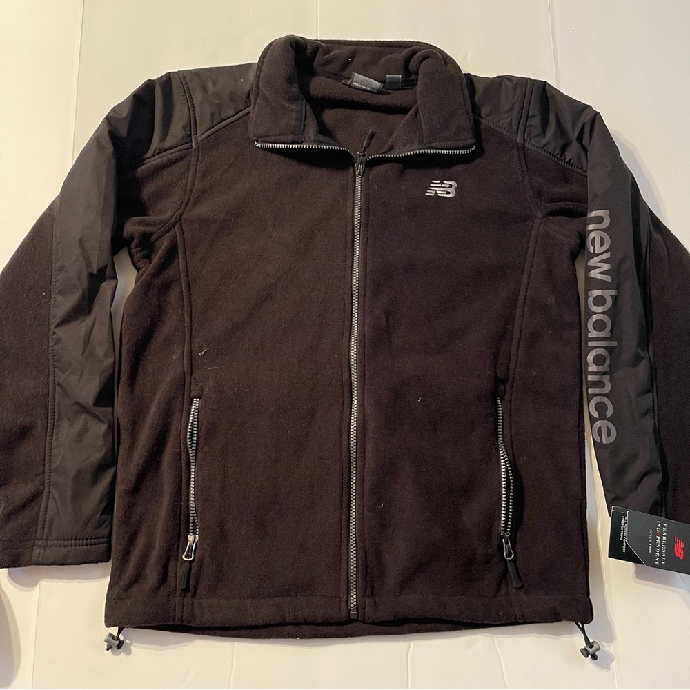 New Balance Fleece Softshell Jacket Black Full Zip Logo Mens Small NWT
